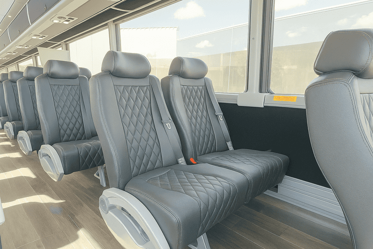 interior of Plano Minibus Company charter bus