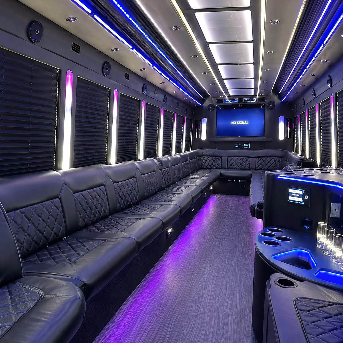 plano 30 passenger party bus inside